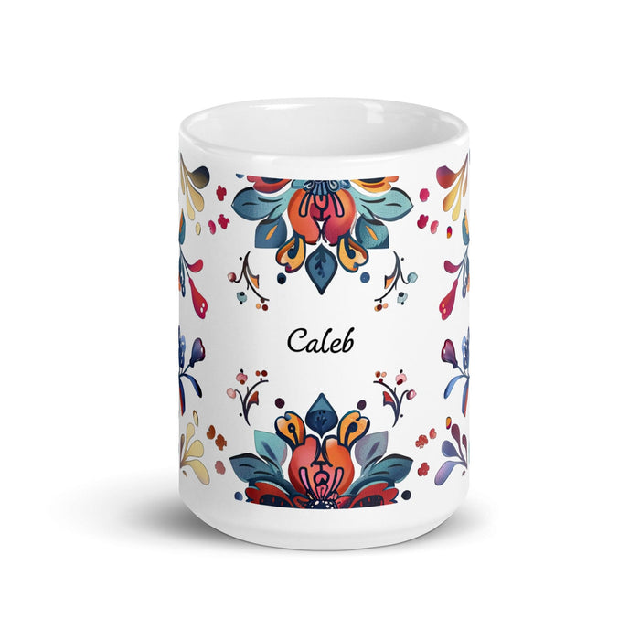 Caleb Exclusive Name Art Piece Home Office Work Coffee Mug Mexican Spanish Pride Gift Cup One-Of-A-Kind Calligraphy White Glossy Mug | C3 Mexicada