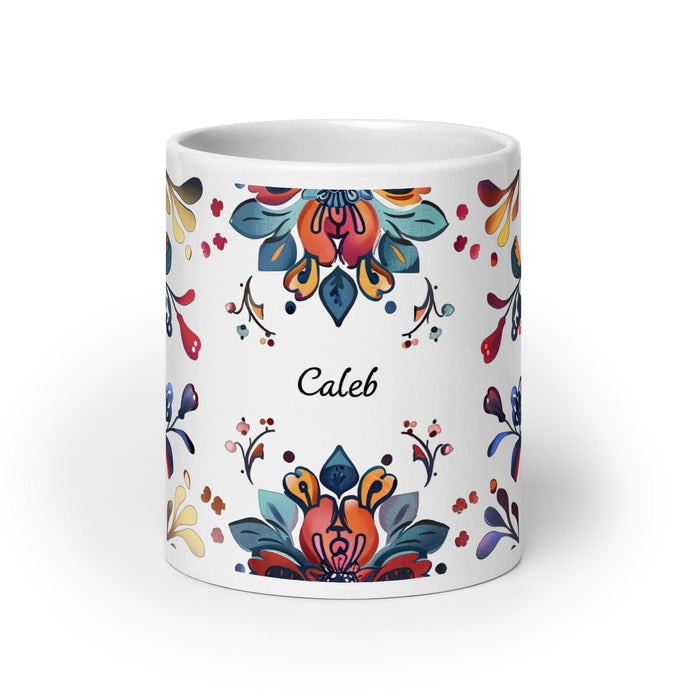 Caleb Exclusive Name Art Piece Home Office Work Coffee Mug Mexican Spanish Pride Gift Cup One-Of-A-Kind Calligraphy White Glossy Mug | C3 Mexicada