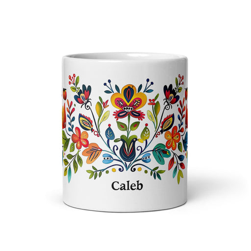 Caleb Exclusive Name Art Piece Home Office Work Coffee Mug Mexican Spanish Pride Gift Cup One-Of-A-Kind Calligraphy White Glossy Mug | C4 Mexicada