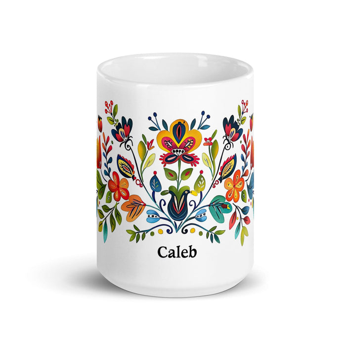 Caleb Exclusive Name Art Piece Home Office Work Coffee Mug Mexican Spanish Pride Gift Cup One-Of-A-Kind Calligraphy White Glossy Mug | C4 Mexicada