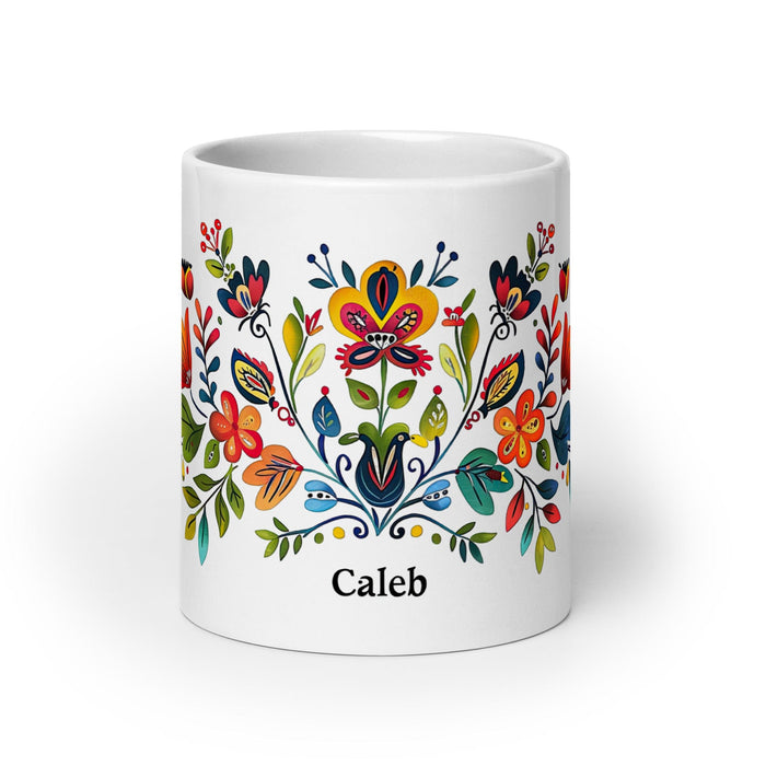 Caleb Exclusive Name Art Piece Home Office Work Coffee Mug Mexican Spanish Pride Gift Cup One-Of-A-Kind Calligraphy White Glossy Mug | C4 Mexicada