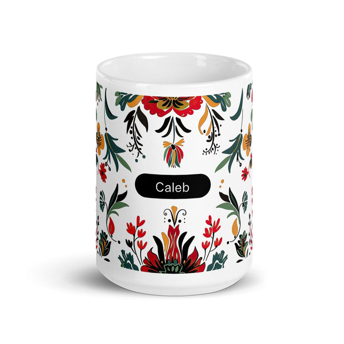 Caleb Exclusive Name Art Piece Home Office Work Coffee Mug Mexican Spanish Pride Gift Cup One-Of-A-Kind Calligraphy White Glossy Mug | C6 Mexicada