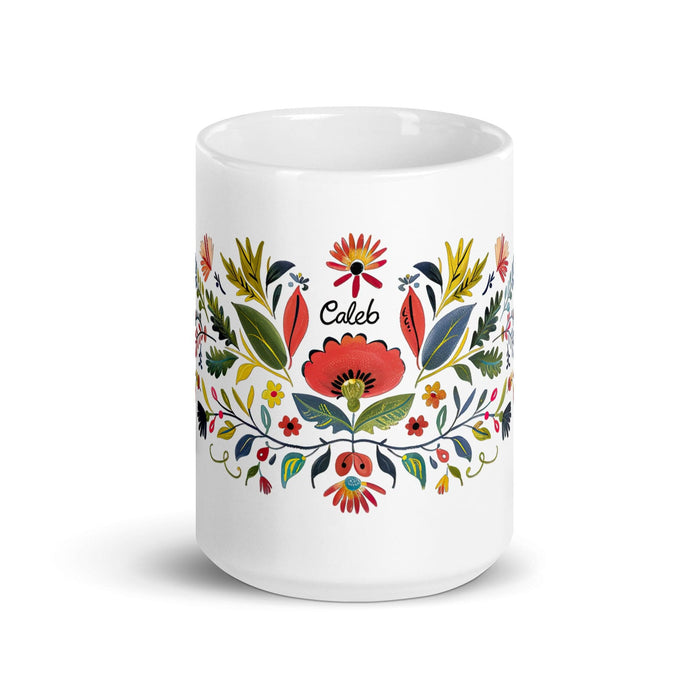 Caleb Exclusive Name Art Piece Home Office Work Coffee Mug Mexican Spanish Pride Gift Cup One-Of-A-Kind Calligraphy White Glossy Mug | C8 Mexicada