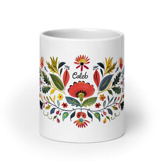 Caleb Exclusive Name Art Piece Home Office Work Coffee Mug Mexican Spanish Pride Gift Cup One-Of-A-Kind Calligraphy White Glossy Mug | C8 Mexicada