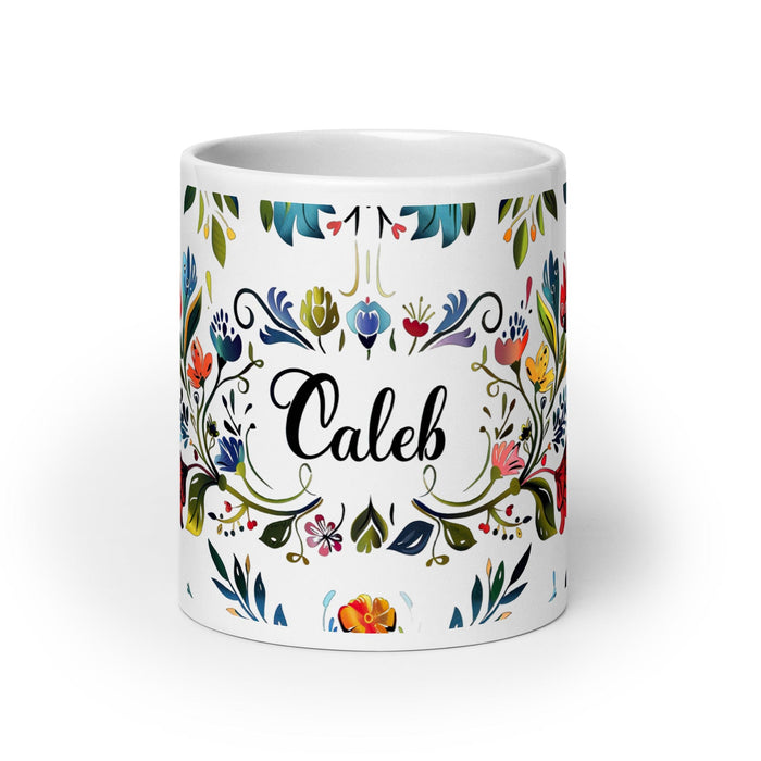 Caleb Exclusive Name Art Piece Home Office Work Coffee Mug Mexican Spanish Pride Gift Cup One-Of-A-Kind Calligraphy White Glossy Mug | C9 Mexicada