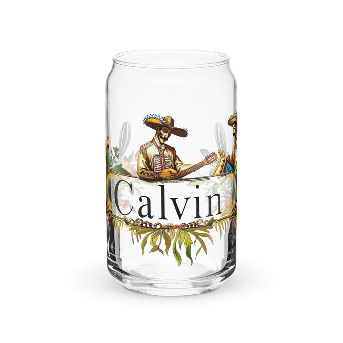 Calvin Exclusive Name Art Piece Can-Shaped Glass Home Office Work Mexican Spanish Pride Gift Cup One-Of-A-Kind Calligraphy Glass | C10 Mexicada 16 oz (No Lid No Straw)