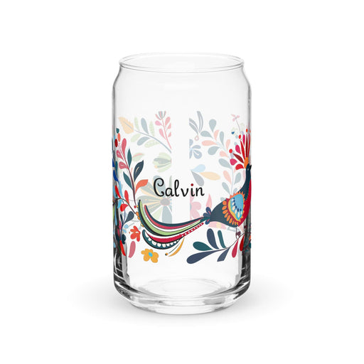 Calvin Exclusive Name Art Piece Can-Shaped Glass Home Office Work Mexican Spanish Pride Gift Cup One-Of-A-Kind Calligraphy Glass | C11 Mexicada 16 oz