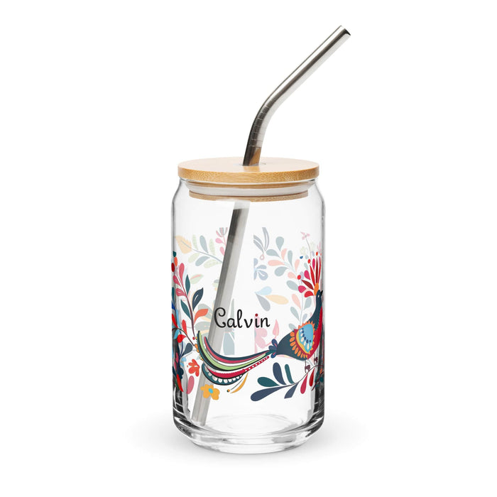 Calvin Exclusive Name Art Piece Can-Shaped Glass Home Office Work Mexican Spanish Pride Gift Cup One-Of-A-Kind Calligraphy Glass | C11 Mexicada 16 oz With Lid & Straw