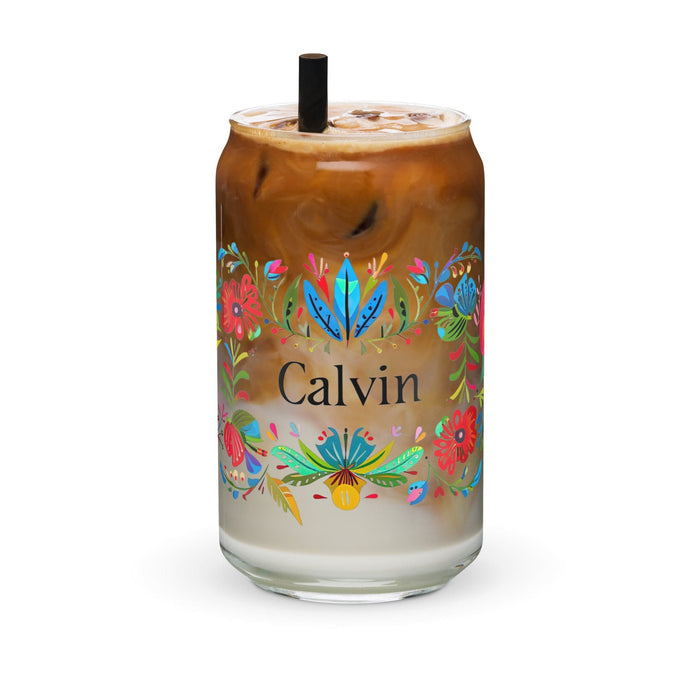 Calvin Exclusive Name Art Piece Can-Shaped Glass Home Office Work Mexican Spanish Pride Gift Cup One-Of-A-Kind Calligraphy Glass | C12 Mexicada