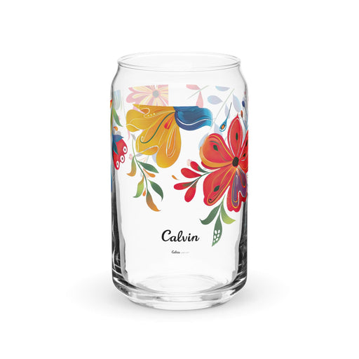 Calvin Exclusive Name Art Piece Can-Shaped Glass Home Office Work Mexican Spanish Pride Gift Cup One-Of-A-Kind Calligraphy Glass | C13 Mexicada 16 oz