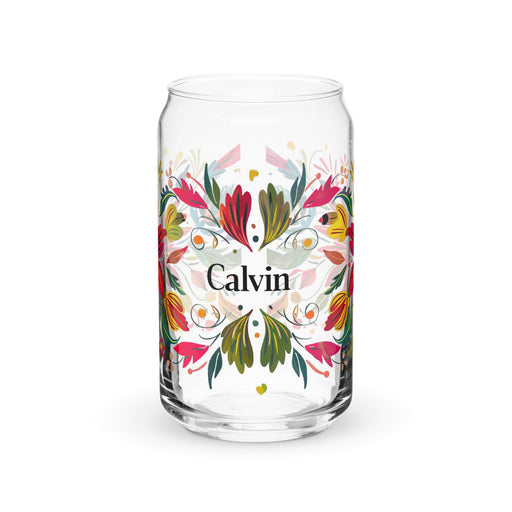 Calvin Exclusive Name Art Piece Can-Shaped Glass Home Office Work Mexican Spanish Pride Gift Cup One-Of-A-Kind Calligraphy Glass | C14 Mexicada 16 oz