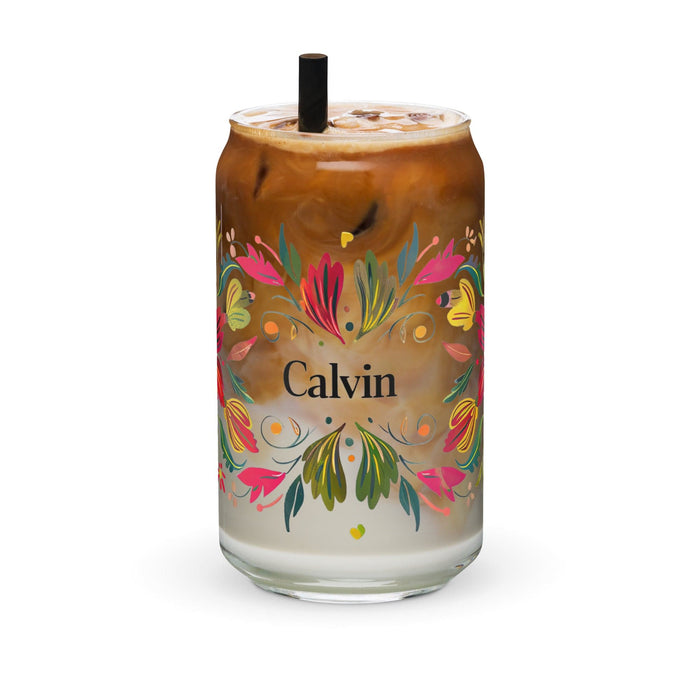 Calvin Exclusive Name Art Piece Can-Shaped Glass Home Office Work Mexican Spanish Pride Gift Cup One-Of-A-Kind Calligraphy Glass | C14 Mexicada