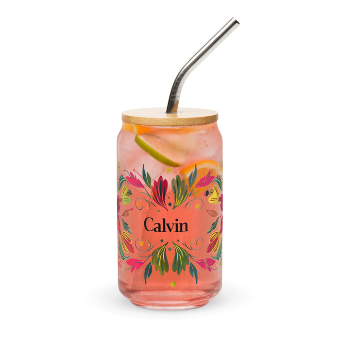 Calvin Exclusive Name Art Piece Can-Shaped Glass Home Office Work Mexican Spanish Pride Gift Cup One-Of-A-Kind Calligraphy Glass | C14 Mexicada