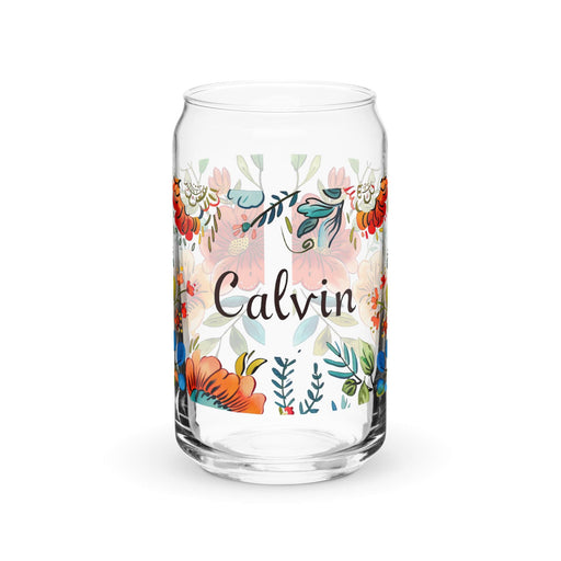 Calvin Exclusive Name Art Piece Can-Shaped Glass Home Office Work Mexican Spanish Pride Gift Cup One-Of-A-Kind Calligraphy Glass | C15 Mexicada 16 oz (No Lid No Straw)