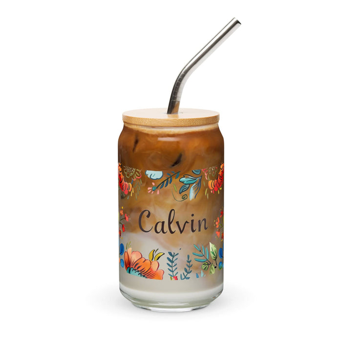 Calvin Exclusive Name Art Piece Can-Shaped Glass Home Office Work Mexican Spanish Pride Gift Cup One-Of-A-Kind Calligraphy Glass | C15 Mexicada