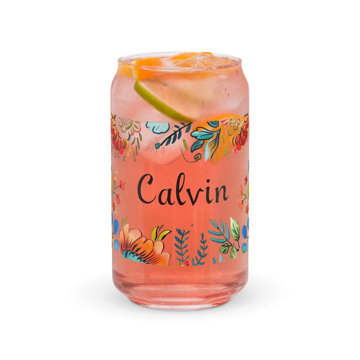 Calvin Exclusive Name Art Piece Can-Shaped Glass Home Office Work Mexican Spanish Pride Gift Cup One-Of-A-Kind Calligraphy Glass | C15 Mexicada