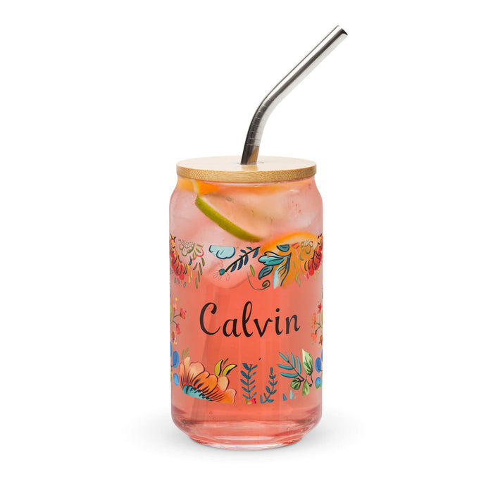 Calvin Exclusive Name Art Piece Can-Shaped Glass Home Office Work Mexican Spanish Pride Gift Cup One-Of-A-Kind Calligraphy Glass | C15 Mexicada