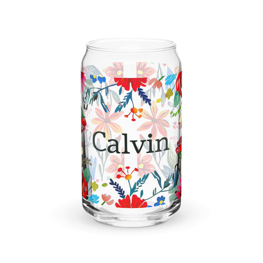 Calvin Exclusive Name Art Piece Can-Shaped Glass Home Office Work Mexican Spanish Pride Gift Cup One-Of-A-Kind Calligraphy Glass | C17 Mexicada 16 oz