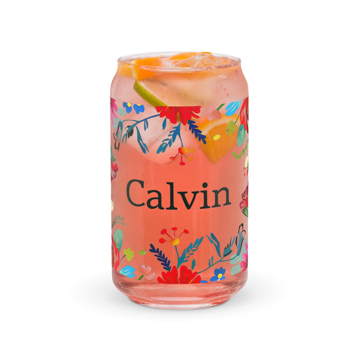 Calvin Exclusive Name Art Piece Can-Shaped Glass Home Office Work Mexican Spanish Pride Gift Cup One-Of-A-Kind Calligraphy Glass | C17 Mexicada