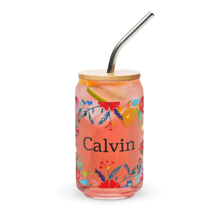 Calvin Exclusive Name Art Piece Can-Shaped Glass Home Office Work Mexican Spanish Pride Gift Cup One-Of-A-Kind Calligraphy Glass | C17 Mexicada