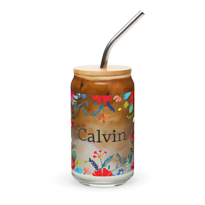 Calvin Exclusive Name Art Piece Can-Shaped Glass Home Office Work Mexican Spanish Pride Gift Cup One-Of-A-Kind Calligraphy Glass | C17 Mexicada