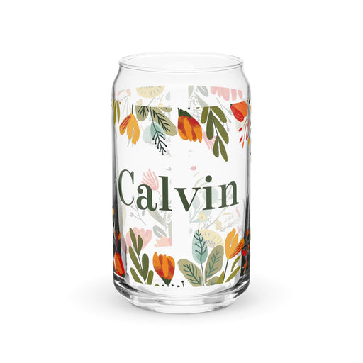 Calvin Exclusive Name Art Piece Can-Shaped Glass Home Office Work Mexican Spanish Pride Gift Cup One-Of-A-Kind Calligraphy Glass | C18 Mexicada 16 oz