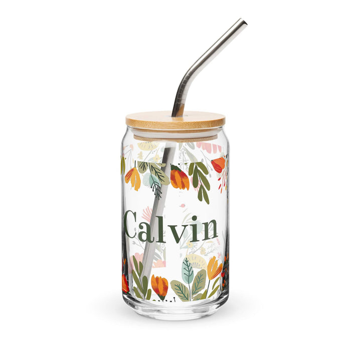 Calvin Exclusive Name Art Piece Can-Shaped Glass Home Office Work Mexican Spanish Pride Gift Cup One-Of-A-Kind Calligraphy Glass | C18 Mexicada 16 oz With Lid & Straw