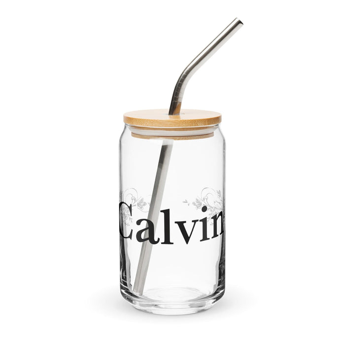 Calvin Exclusive Name Art Piece Can-Shaped Glass Home Office Work Mexican Spanish Pride Gift Cup One-Of-A-Kind Calligraphy Glass | C19 Mexicada 16 oz With Lid & Straw