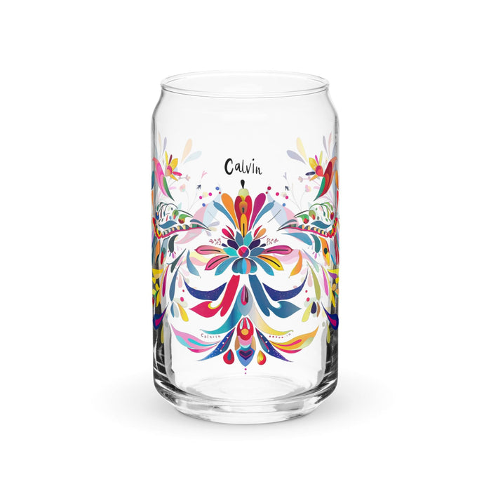 Calvin Exclusive Name Art Piece Can-Shaped Glass Home Office Work Mexican Spanish Pride Gift Cup One-Of-A-Kind Calligraphy Glass | C2 Mexicada 16 oz