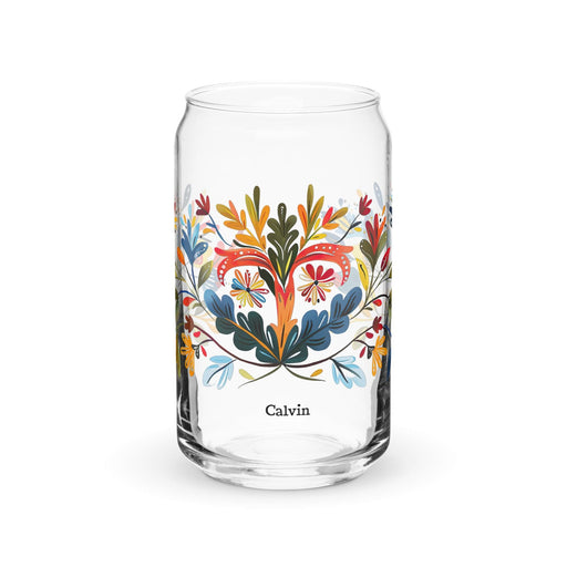 Calvin Exclusive Name Art Piece Can-Shaped Glass Home Office Work Mexican Spanish Pride Gift Cup One-Of-A-Kind Calligraphy Glass | C20 Mexicada 16 oz