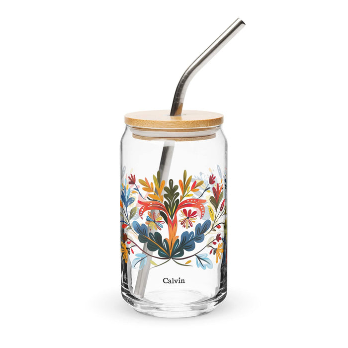 Calvin Exclusive Name Art Piece Can-Shaped Glass Home Office Work Mexican Spanish Pride Gift Cup One-Of-A-Kind Calligraphy Glass | C20 Mexicada 16 oz With Lid & Straw