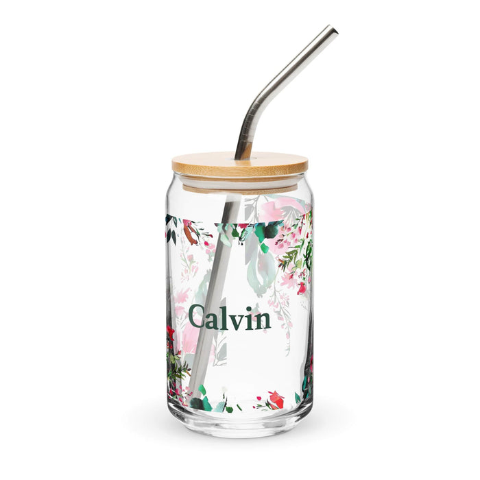 Calvin Exclusive Name Art Piece Can-Shaped Glass Home Office Work Mexican Spanish Pride Gift Cup One-Of-A-Kind Calligraphy Glass | C21 Mexicada 16 oz With Lid & Straw