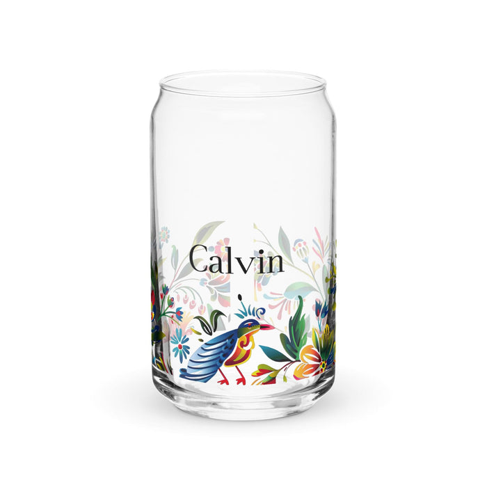 Calvin Exclusive Name Art Piece Can-Shaped Glass Home Office Work Mexican Spanish Pride Gift Cup One-Of-A-Kind Calligraphy Glass | C3 Mexicada 16 oz (No Lid No Straw)