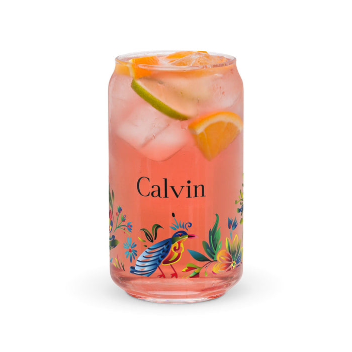 Calvin Exclusive Name Art Piece Can-Shaped Glass Home Office Work Mexican Spanish Pride Gift Cup One-Of-A-Kind Calligraphy Glass | C3 Mexicada