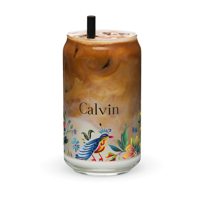 Calvin Exclusive Name Art Piece Can-Shaped Glass Home Office Work Mexican Spanish Pride Gift Cup One-Of-A-Kind Calligraphy Glass | C3 Mexicada