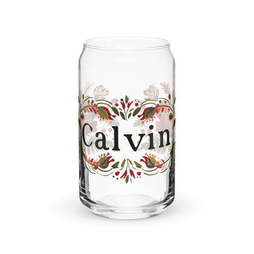 Calvin Exclusive Name Art Piece Can-Shaped Glass Home Office Work Mexican Spanish Pride Gift Cup One-Of-A-Kind Calligraphy Glass | C4 Mexicada 16 oz