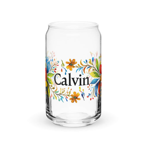 Calvin Exclusive Name Art Piece Can-Shaped Glass Home Office Work Mexican Spanish Pride Gift Cup One-Of-A-Kind Calligraphy Glass | C6 Mexicada 16 oz (No Lid No Straw)