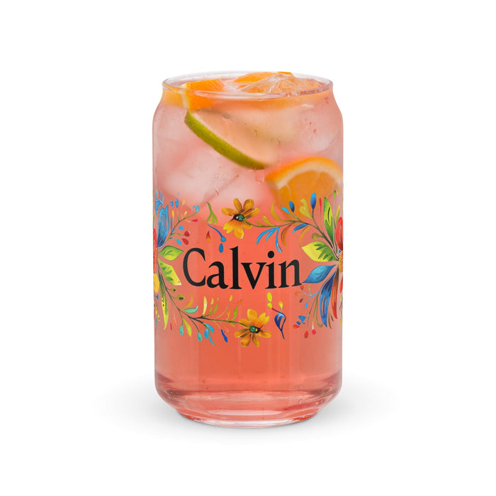 Calvin Exclusive Name Art Piece Can-Shaped Glass Home Office Work Mexican Spanish Pride Gift Cup One-Of-A-Kind Calligraphy Glass | C6 Mexicada