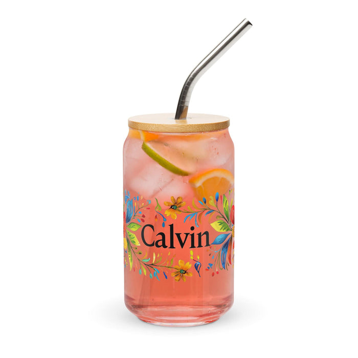 Calvin Exclusive Name Art Piece Can-Shaped Glass Home Office Work Mexican Spanish Pride Gift Cup One-Of-A-Kind Calligraphy Glass | C6 Mexicada