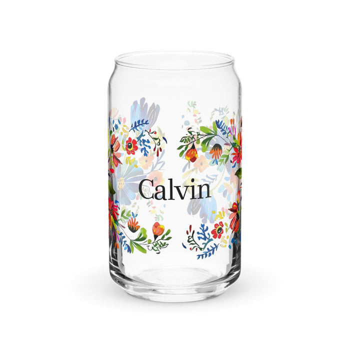 Calvin Exclusive Name Art Piece Can-Shaped Glass Home Office Work Mexican Spanish Pride Gift Cup One-Of-A-Kind Calligraphy Glass | C7 Mexicada 16 oz