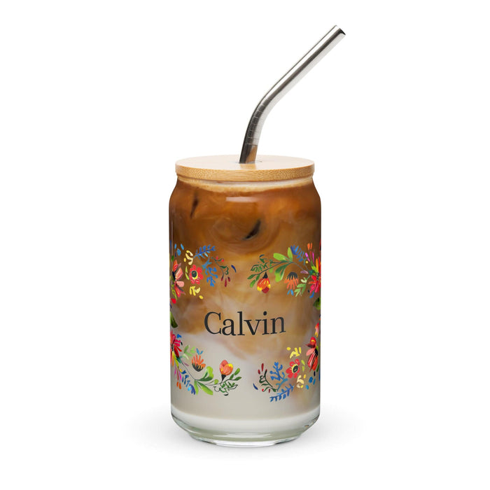 Calvin Exclusive Name Art Piece Can-Shaped Glass Home Office Work Mexican Spanish Pride Gift Cup One-Of-A-Kind Calligraphy Glass | C7 Mexicada