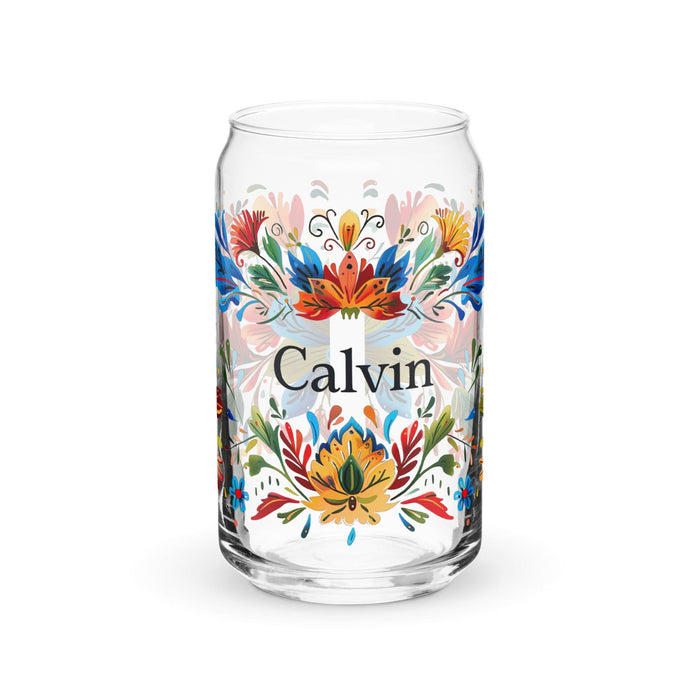 Calvin Exclusive Name Art Piece Can-Shaped Glass Home Office Work Mexican Spanish Pride Gift Cup One-Of-A-Kind Calligraphy Glass | C8 Mexicada 16 oz