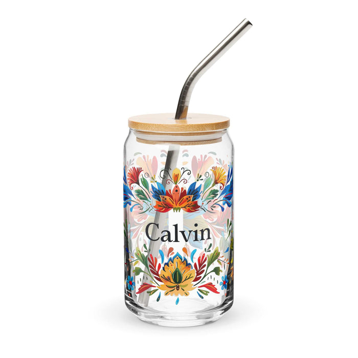 Calvin Exclusive Name Art Piece Can-Shaped Glass Home Office Work Mexican Spanish Pride Gift Cup One-Of-A-Kind Calligraphy Glass | C8 Mexicada 16 oz With Lid & Straw