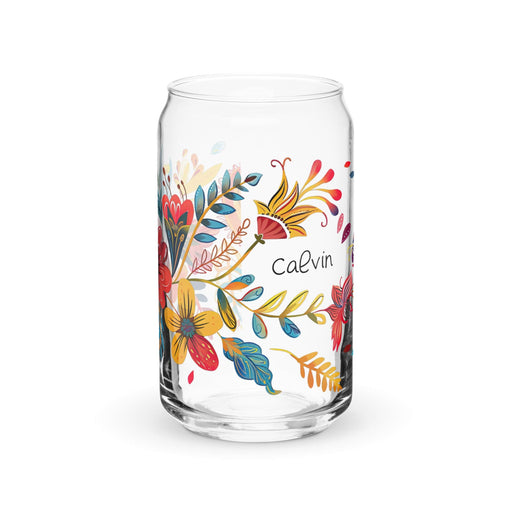 Calvin Exclusive Name Art Piece Can-Shaped Glass Home Office Work Mexican Spanish Pride Gift Cup One-Of-A-Kind Calligraphy Glass | C9 Mexicada 16 oz (No Lid No Straw)