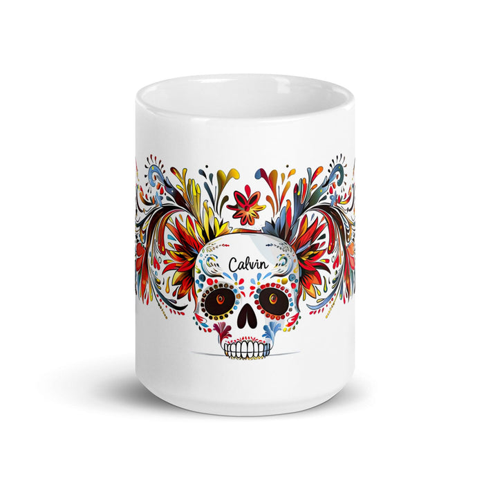 Calvin Exclusive Name Art Piece Home Office Work Coffee Mug Mexican Spanish Pride Gift Cup One-Of-A-Kind Calligraphy White Glossy Mug | C1 Mexicada