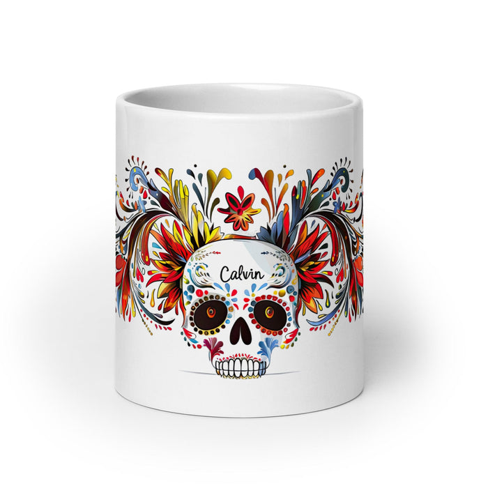 Calvin Exclusive Name Art Piece Home Office Work Coffee Mug Mexican Spanish Pride Gift Cup One-Of-A-Kind Calligraphy White Glossy Mug | C1 Mexicada