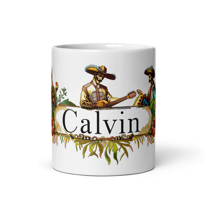 Calvin Exclusive Name Art Piece Home Office Work Coffee Mug Mexican Spanish Pride Gift Cup One-Of-A-Kind Calligraphy White Glossy Mug | C10 Mexicada