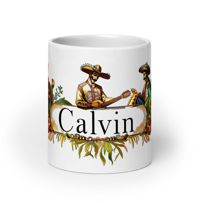 Calvin Exclusive Name Art Piece Home Office Work Coffee Mug Mexican Spanish Pride Gift Cup One-Of-A-Kind Calligraphy White Glossy Mug | C10 Mexicada