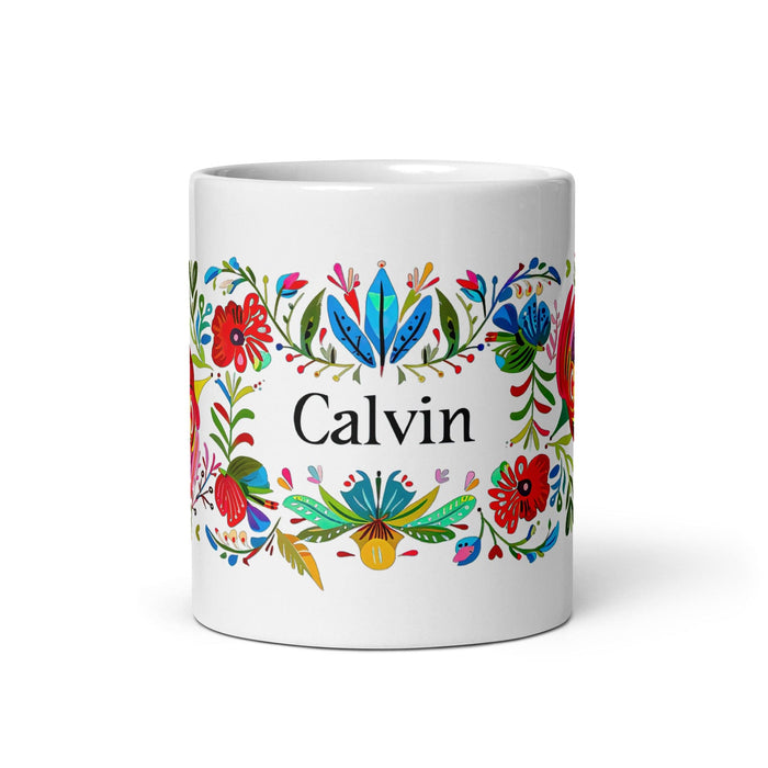 Calvin Exclusive Name Art Piece Home Office Work Coffee Mug Mexican Spanish Pride Gift Cup One-Of-A-Kind Calligraphy White Glossy Mug | C12 Mexicada