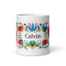 Calvin Exclusive Name Art Piece Home Office Work Coffee Mug Mexican Spanish Pride Gift Cup One-Of-A-Kind Calligraphy White Glossy Mug | C12 Mexicada